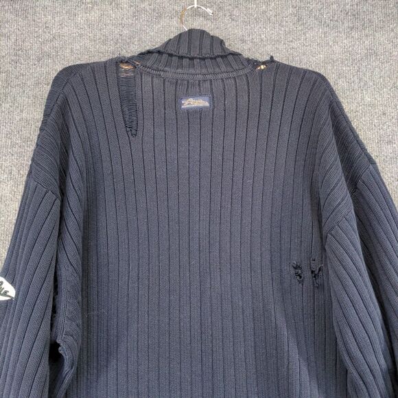 Marc Buchanan Pelle Pelle Turtleneck Sweater Mens Size XL Blue Distressed Logo - Picture 10 of 15